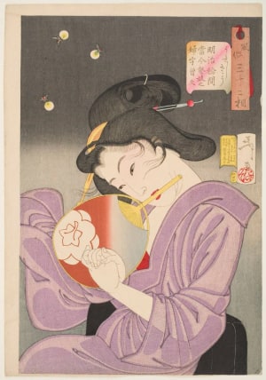 Japanese Print "Delighted: Customs of a Geisha of the Meiji Era" by Tsukioka Yoshitoshi, 月岡芳年 (Tsukioka Yoshitoshi 月岡 芳年)