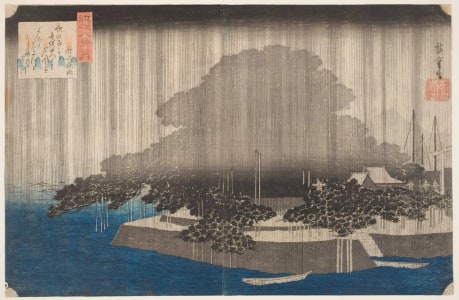 Japanese Print "Night Rain at Karasaki" by Utagawa Hiroshige, 歌川広重 (Utagawa Hiroshige I 歌川 広重)
