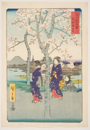 Japanese Print "The Sumida River Embankment in the Eastern Capital (Tōto Sumidazutsumi)" by Utagawa Hiroshige, 歌川広重 (Utagawa Hiroshige I 歌川 広重)
