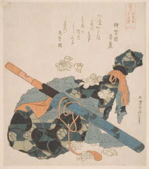Japanese Print "Flute and Japanese Lute (Hōyōbue aobiwa)" by Katsushika Hokusai, 葛飾北斎 (Katsushika Hokusai 葛飾 北斎)