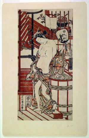 Japanese Print "A Woman Stepping Out of The Bath" by Ishikawa Toyonobu, 石川豊信 (Ishikawa Toyonobu 石川 豊信)