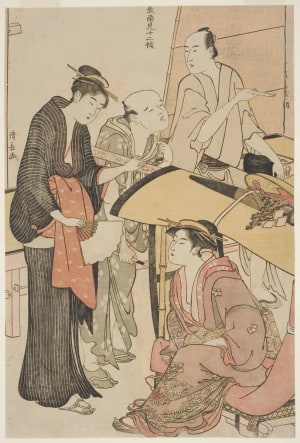 Japanese Print "The Fifth Month: A Visit to a Temple" by Torii Kiyonaga, 鳥居清長 (Torii Kiyonaga)