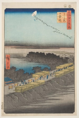 Utagawa Hiroshige, 歌川広重 (Utagawa Hiroshige I 歌川 広重)による浮世絵「Nihon Embankment at Yoshiwara (Yoshiwara Nihonzutsumi)」