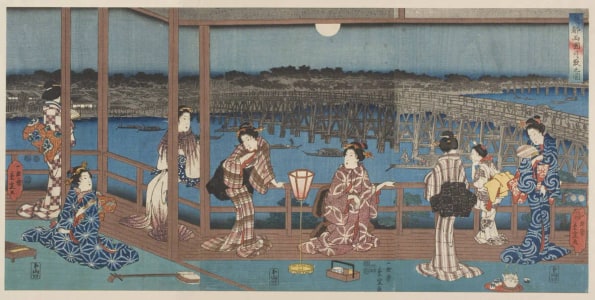 Japanese Print "Picture of moonlit night, Ryogoku Bridge, the Eastern Capital (Toto Ryogokubashi tsukiyo no zu)" by Utagawa Hiroshige II, 二歌川広重 (Utagawa Hiroshige II 二代 歌川 広重)