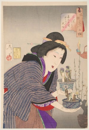 Japanese Print "Looking Undecided: Customs and Manners of a Proprietress of the Kaei Era" by Tsukioka Yoshitoshi, 月岡芳年 (Tsukioka Yoshitoshi 月岡 芳年)