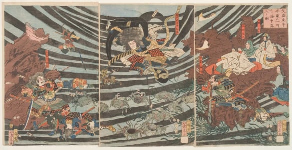 Japanese Print "The Heiki Clan Sinking into the Sea and Perishing in 1185" by Tsukioka Yoshitoshi, 月岡芳年 (Tsukioka Yoshitoshi 月岡 芳年)