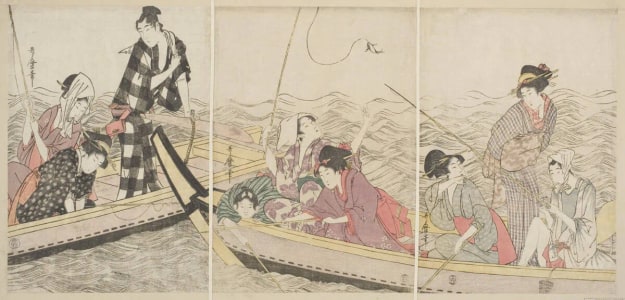 Japanese Print "A Fishing Excursion" by Kitagawa Utamaro, 喜多川歌麿 (Kitagawa Utamaro I 喜多川 歌麿)