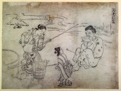 Japanese Print "Giving an Old Person Cold Water (Toshiyori no hiyamizu)" by Okumura Masanobu, 奥村政信 (Okumura Masanobu 奥村 政信)