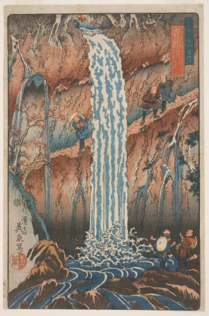 Japanese Print "The Waterfall Which Can Be Seen From Behind" by Keisai Eisen, 渓斉英泉 (Keisai Eisen 渓斉 英泉)