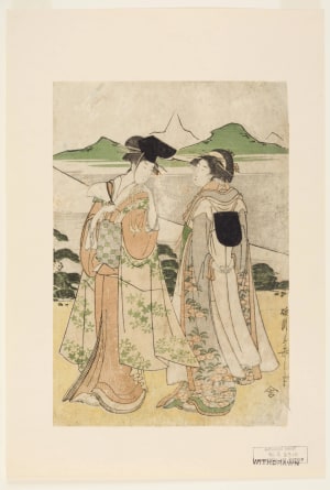 Japanese Print "Two Women on The Tōkaidō Highway" by Rekisentei Eiri