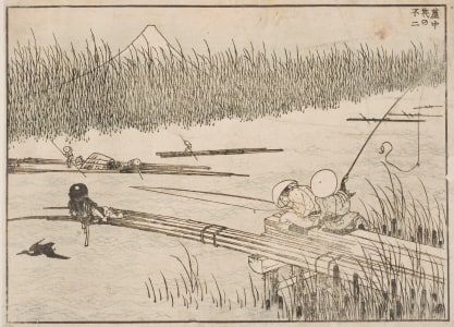 Japanese Print "Fuji with Rafts in the Reeds (Rochū ikada no Fuji)" by Kobayashi Eitaku, 小林永濯 (Kobayashi Eitaku, Katsushika Hokusai 葛飾 北斎)