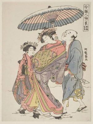 Japanese Print "Lingering Snow on the Courtesan (Facsmile)" by Isoda Koryusai, 磯田湖龍齋 (Isoda Koryūsai 磯田 湖龍齋)