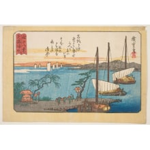 Japanese Print "Returning Sails at Yabase" by Utagawa Hiroshige, 歌川広重 (Utagawa Hiroshige I 歌川 広重)