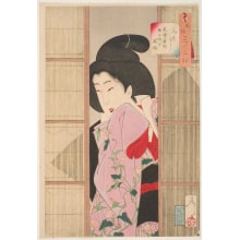 Japanese Print "Inquisitive: Customs of a Maid in the Tempo Era" by Tsukioka Yoshitoshi, 月岡芳年 (Tsukioka Yoshitoshi 月岡 芳年)