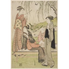 Japanese Print "Three Women in a Garden" by Katsukawa Shuncho, 勝川春潮 (Katsukawa Shunchō 勝川 春潮)