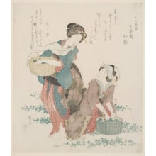 Japanese Print "Two Women Gathering Spring Greens" by Taito Katsushika