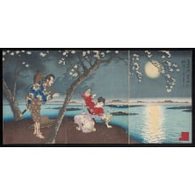 Japanese Print "Famous Places in the East: The Ancient story of Umewaka at the Sumida River" by Tsukioka Yoshitoshi, 月岡芳年 (Tsukioka Yoshitoshi 月岡 芳年)