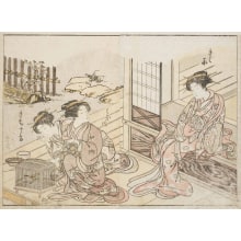 Japanese Print "Three Young Women Of Kagemanji-Ya" by Katsukawa Shunsho, 勝川春章 (Katsukawa Shunshō 勝川 春章, Kitao Shigemasa 北尾 重政)