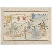 Japanese Print "Viewing a Kiku Ikebana" by Katsukawa Shuncho, 勝川春潮 (Katsukawa Shunchō 勝川 春潮)