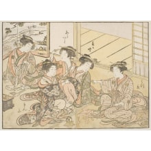 Japanese Print "Five Young Women Of Gaku Ise-Yaa" by Kitao Shigemasa, 北尾重政 (Kitao Shigemasa 北尾 重政, Katsukawa Shunshō 勝川 春章)