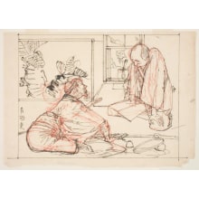 Japanese Print "An Agitated Elderly Rebel Samurai Conveys Disturbing News to an Impoverished Samurai Friend" by Tsukioka Yoshitoshi, 月岡芳年 (Tsukioka Yoshitoshi 月岡 芳年)