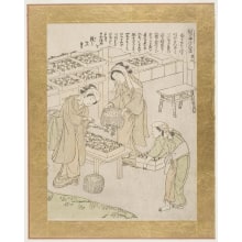 Japanese Print "Women Arranging the Cocoons Upon Trays" by Katsukawa Shunsho, 勝川春章 (Katsukawa Shunshō 勝川 春章)