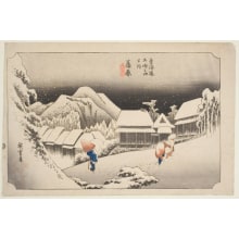 Japanese Print "Kanbara: Evening Snow (Kanbara, yoru no yuki)" by Utagawa Hiroshige, 歌川広重 (Utagawa Hiroshige I 歌川 広重)