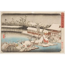 Japanese Print "Snow in the Grounds of the Tenmangu Shrine at Kameido, Edo" by Utagawa Hiroshige, 歌川広重 (Utagawa Hiroshige I 歌川 広重)