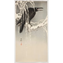 Japanese Print "Crow Perched on a Snow-covered Branch" by Ohara Koson, 小原古邨 (Ohara (Koson) Shoson)