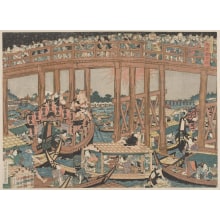 Japanese Print "Enjoying the Evening Cool at Ryōgoku Bridge (Ryōgoku-bashi yūsuzumi)" by Keisai Eisen, 渓斉英泉 (Keisai Eisen 渓斉 英泉)