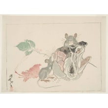 Japanese Print "Two Rats, the Head of a Salted Salmon, a Horseradish and the Head of a Lobster" by Kawanabe Kyosai, 河鍋暁斎 (Kawanabe Kyosai)