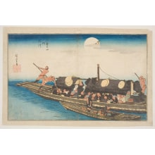 Utagawa Hiroshige, 歌川広重 (Utagawa Hiroshige I 歌川 広重)创作的日本版画《The Night Boat Being Poled along the Yodo River》