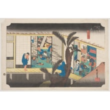 Japanese Print "Akasaka: Travellers Resting and Dining" by Utagawa Hiroshige, 歌川広重 (Utagawa Hiroshige I 歌川 広重)
