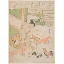 Japanese Print "The Inquisitive Rooster" by Suzuki Harunobu, 鈴木春信 (Suzuki Harunobu 鈴木 春信)