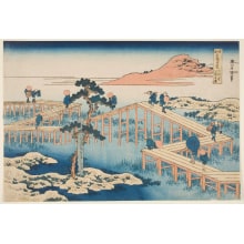 Katsushika Hokusai, 葛飾北斎 (Katsushika Hokusai 葛飾 北斎)创作的日本版画《Old View of the Eight-plank Bridge in Mikawa Province (Mikawa no Yatsuhashi no kozu)》