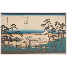 Utagawa Hiroshige, 歌川広重 (Utagawa Hiroshige I 歌川 広重)创作的日本版画《Cherry Blossom Viewing Parties on Mount Asuka》