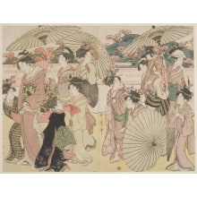 Kitagawa Utamaro, 喜多川歌麿 (Kitagawa Utamaro I 喜多川 歌麿)创作的日本版画《A Procession of Women and Girls》