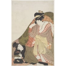 Kitagawa Utamaro, 喜多川歌麿 (Kitagawa Utamaro I 喜多川 歌麿)创作的日本版画《An Oiran and Her Lover》