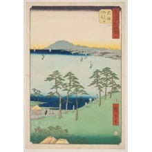 Utagawa Hiroshige, 歌川広重 (Utagawa Hiroshige I 歌川 広重)创作的日本版画《No. 9, Ōiso: Saigyō's Hut at Shigitatsu Marsh》