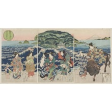 Estampe japonaise "Distant View of Enoshima from Seven-Ri Beach, Kamakura" par Sadatora