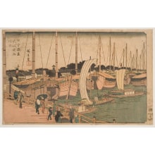 Japanischer Druck "Osaka: The Harbor at Osaka at the Mouth of the Ajikawa" von Utagawa Hiroshige, 歌川広重 (Utagawa Hiroshige I 歌川 広重)