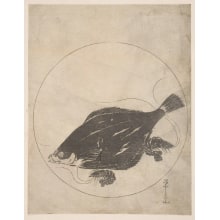 Hosoda Eishi, 細田栄之 (Eishi, Hosoda)创作的日本版画《A Flounder And Two Shrimps》