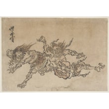 Estampe japonaise "Oni Fleeing From Shoki" par Kawanabe Kyosai, 河鍋暁斎 (Kawanabe Kyosai)