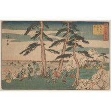 Estampe japonaise "Viewing Cherry Flowers on Asukayama" par Utagawa Hiroshige, 歌川広重 (Utagawa Hiroshige I 歌川 広重)