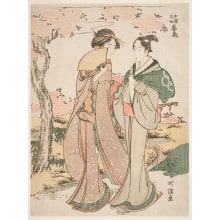 Estampe japonaise "Spring Flowers for Osome and Hisamatsu (Osome Hisamatsu shunka)" par Katsushika Hokusai, 葛飾北斎 (Katsushika Hokusai 葛飾 北斎)