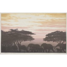 Estampe japonaise "Evening in East Africa" par Yoshida Toshi, 吉田遠志 (Yoshida, Toshi)