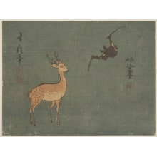 Estampe japonaise "Komori Ni Shika" par Unknown, 無款