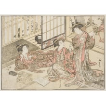 Estampe japonaise "Three Young Women Of Kado Daikoku-Ya" par Kitao Shigemasa, 北尾重政 (Kitao Shigemasa 北尾 重政, Katsukawa Shunshō 勝川 春章)