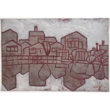 Estampe japonaise "Untitled (Houses by a Canal)" par Ono Tadashige, 小野忠重 (Ono Tadashige)