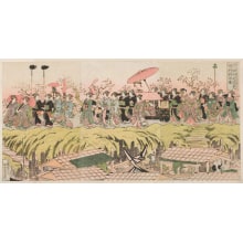 Estampe japonaise "Picture of a Procession of Young Women Viewing Cherry Trees in Bloom on the Sumida River Embankment" par Keisai Eisen, 渓斉英泉 (Keisai Eisen 渓斉 英泉)